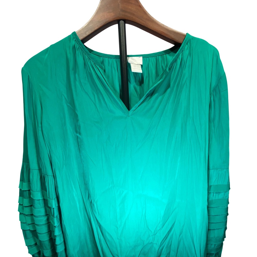 Chicos Emerald Green Ruffle Sleeve V-Neck Blouse Top Size 2 US 12/14 High-Low